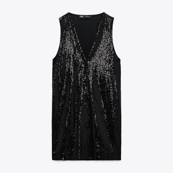 Zara Sparkly Vest Mini Dress Black NWT - Picture 4 of 5